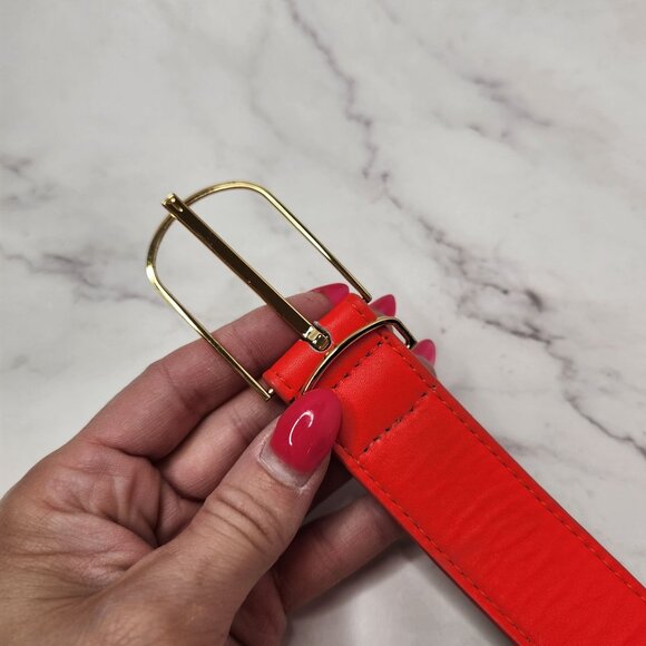 Ted Baker Bright Pink Waist Belt Geniune Leather Gold Colored Hardwear XS - Picture 2 of 10